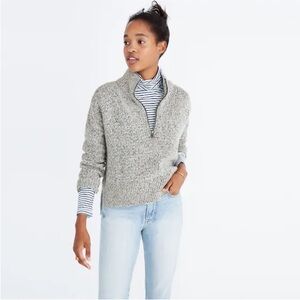 Madewell Marled Half-Zip Wool Blend Light Grey Sweater Size M $110 MSRP